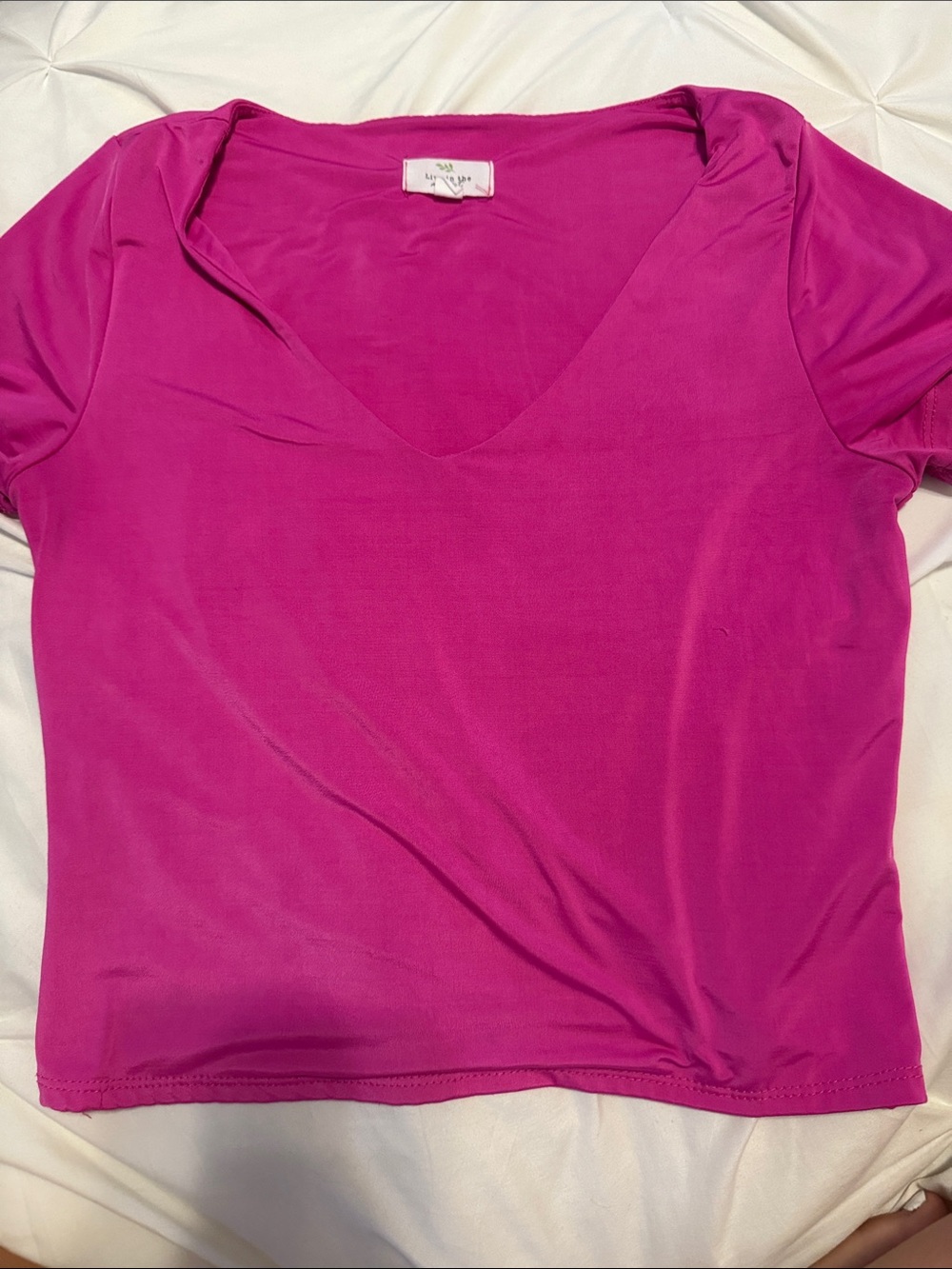 Bright Pink V-Neck Women’s Top by (unknown)